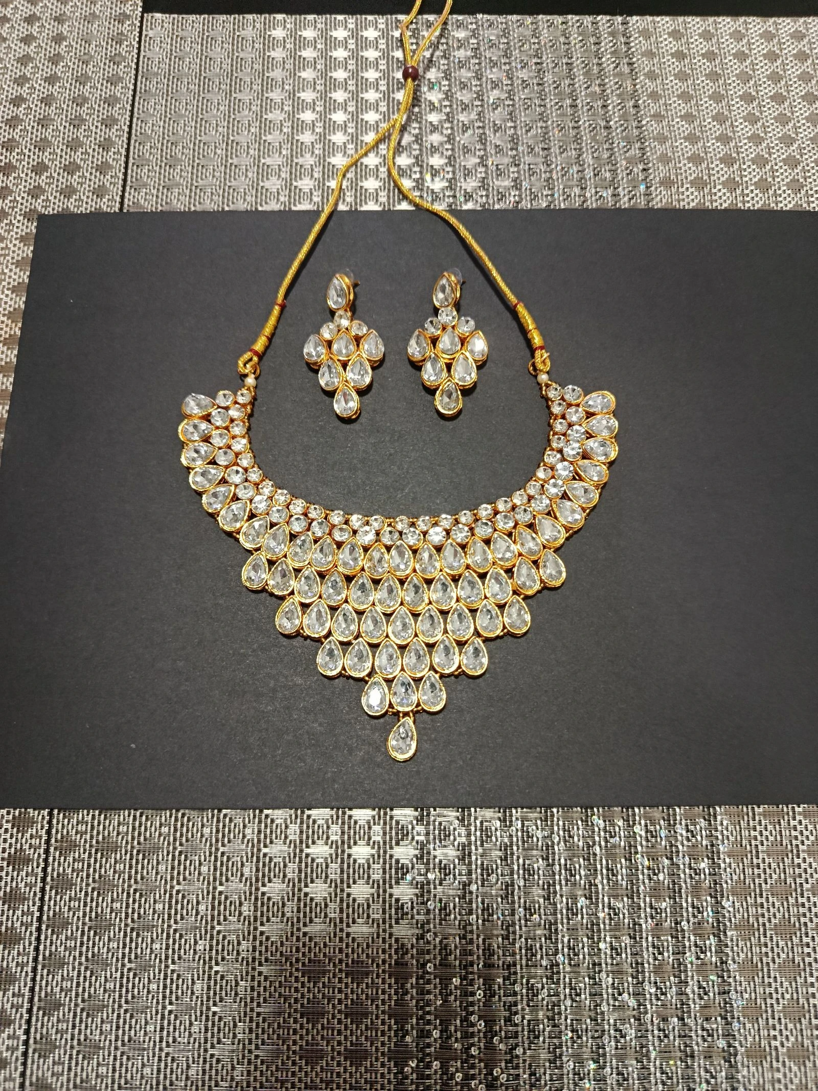 Conjunto lágrima colar e brincos brilhantes elegantes estilo Bollywood festa casamento evento – photo 2